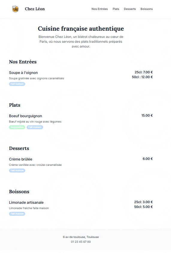 Menu numérique sérénité pour restaurants healthy en France