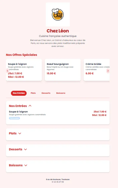 Menu numérique fast-food pour snacks en France