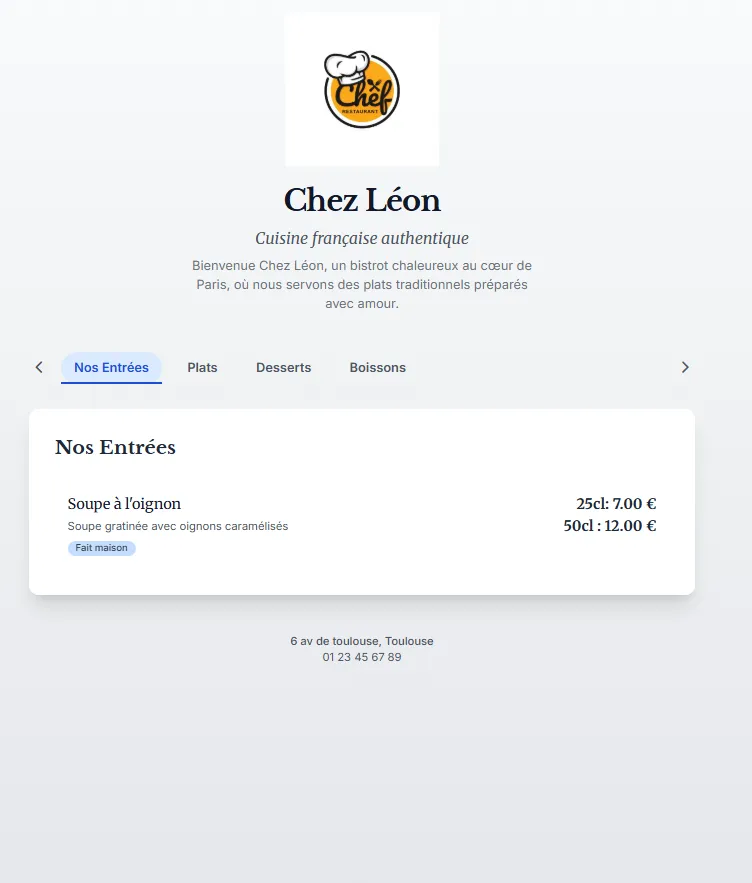 Menu numérique moderne pour restaurants branchés en France